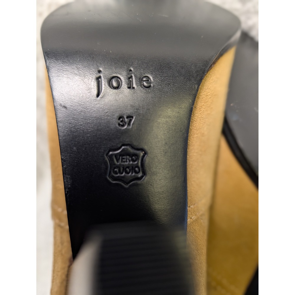 Joie Tan Suede Western Ankle Boots Metal Toe Tip Conical Heel Womens 38.5 - Picture 13 of 14